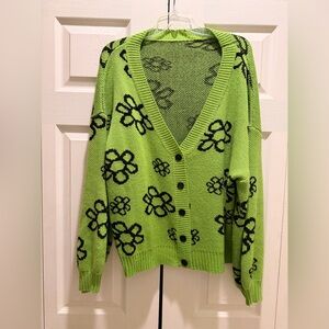 SHEIN Green Floral Cardigan Sweater 2XL